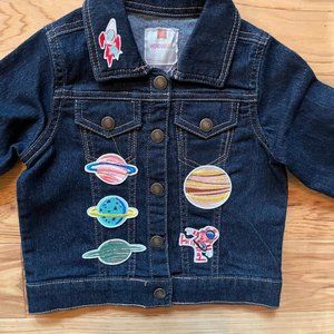 NWOT Wonderkids Unisex Toddler Jean Jacket, 4T, Planet Patches & Appliques